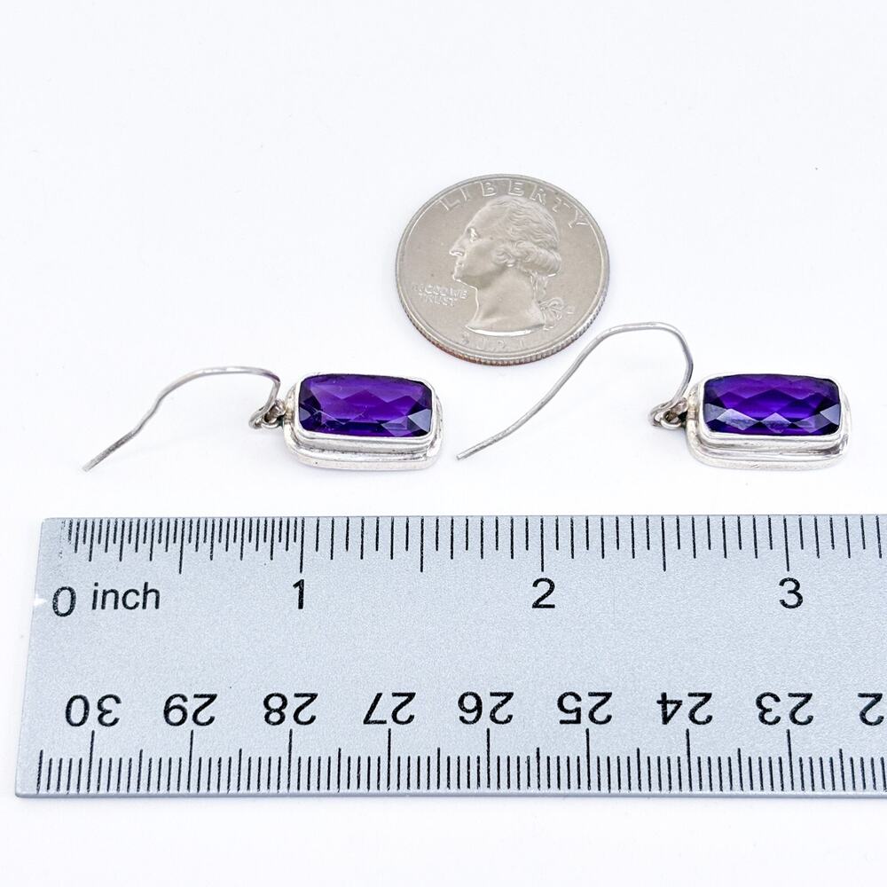Faceted Rectangular Amethyst Dangle Earrings | Vi… - image 7